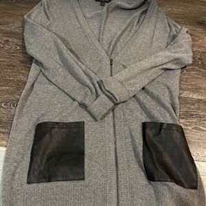 Banana Republic Long Cardigan Zip up with Leather Pockets